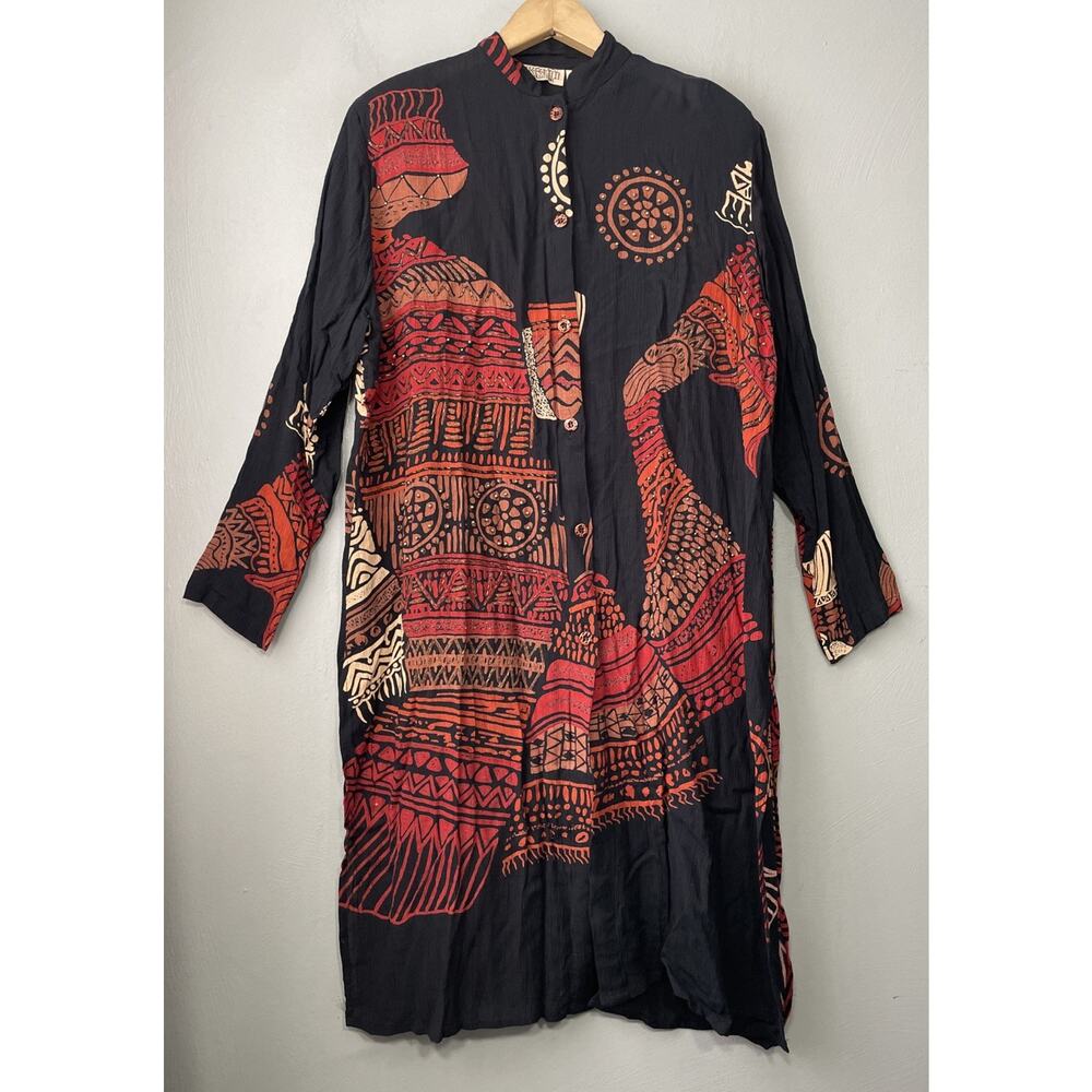 Nefertiti Collection Duster Size M Black Gauze Tribal Ethnic Button Kaftan Egypt